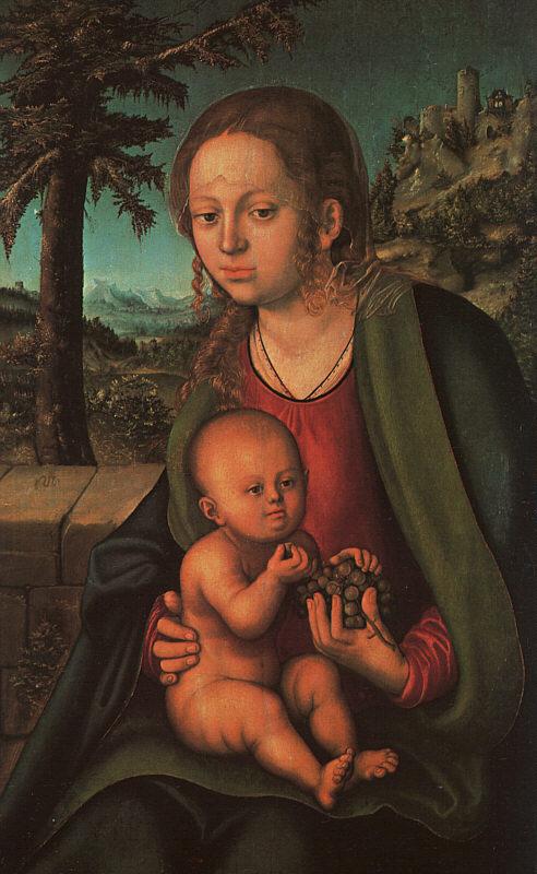 Lucas  Cranach The Madonna with the Bunch of Grapes Sweden oil painting art